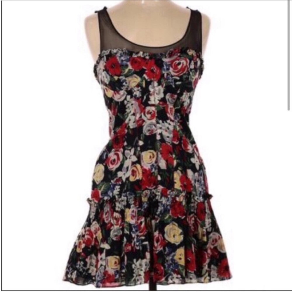 Jill Stuart Floral Mini Dress w/Mesh Accents Size XS Perfect Condition Worn 2X!